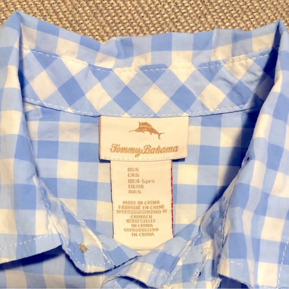 Kids Tommy Bahama Checkered Short Sleeve Button Down Shirt. Blue/White. 4-5 YRS. - Picture 3 of 8